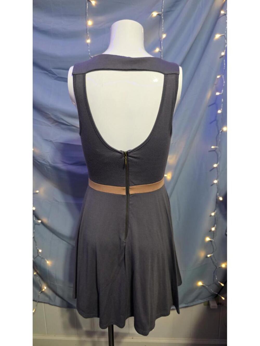 Lucca Couture Grey Brown Floral Fit & Flare Sundress Open Back Mini Summer Dress - Picture 2 of 3